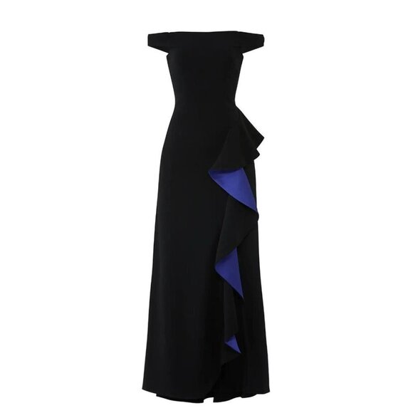 Slate & Willow Black Cobalt Contrast Ruffle Formal Gown $355 - Picture 5 of 10
